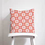 Shadowbright Coral and White Geometric Tiles Design Cushion, Throw Pillow