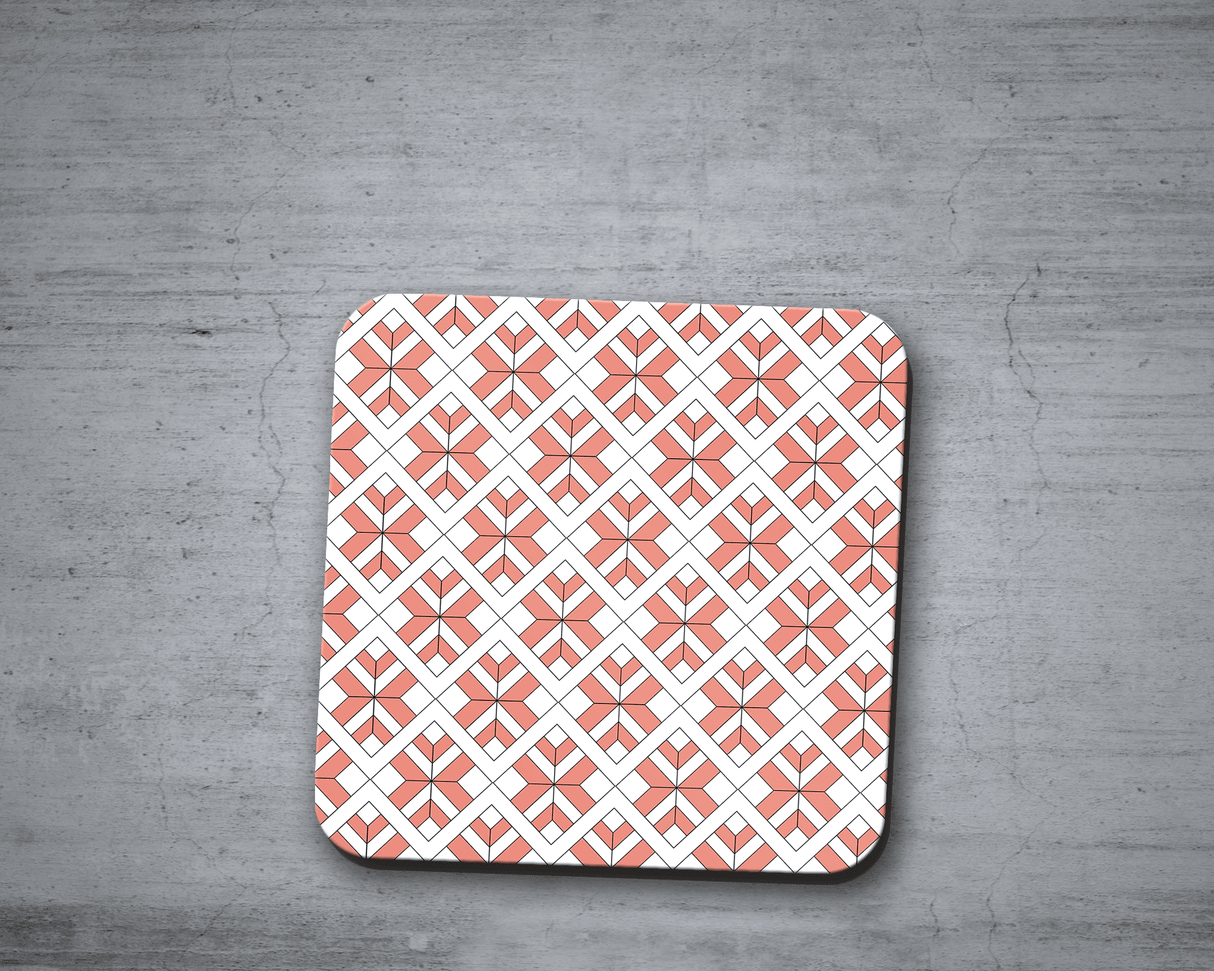 Shadowbright Coral/White Geometric Design Coasters - Set of 4