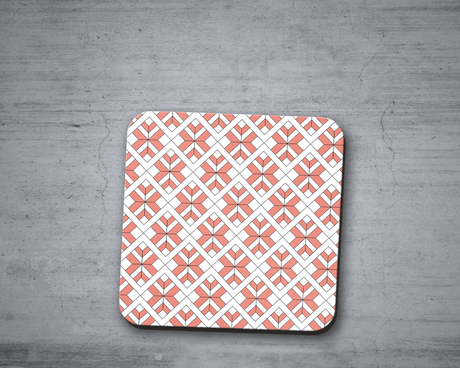 Shadowbright Coral/White Geometric Design Coasters - Set of 4