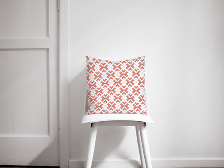 Shadowbright Coral and White Geometric Design Cushion, Throw Pillow