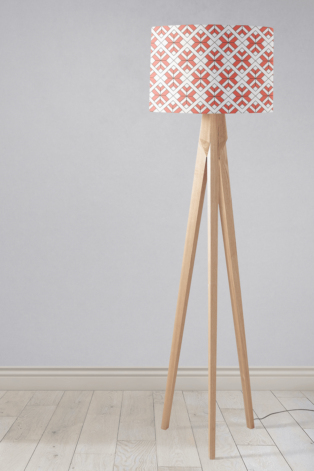 Shadowbright Coral and White Geometric Design Lampshade, Ceiling or Table