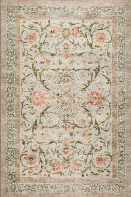 The Rugs - Eco-Washable Beige Rug Flowers Design