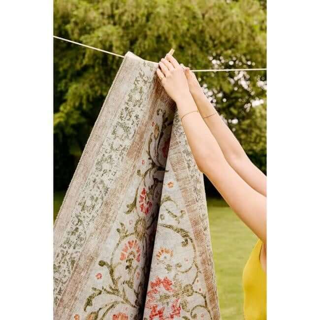 The Rugs - Eco-Washable Beige Rug Flowers Design