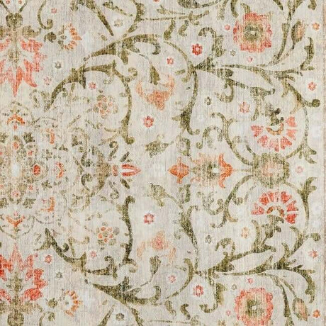 The Rugs - Eco-Washable Beige Rug Flowers Design