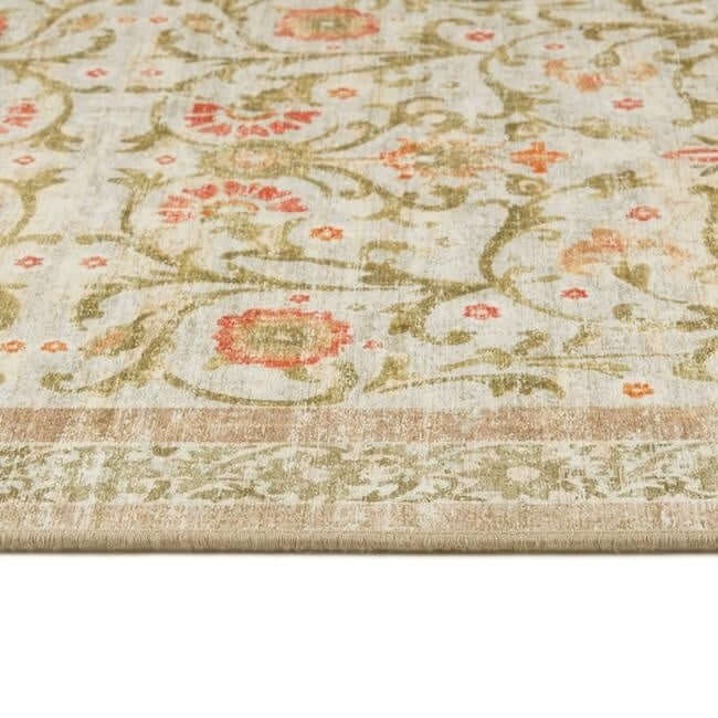 The Rugs - Eco-Washable Beige Rug Flowers Design