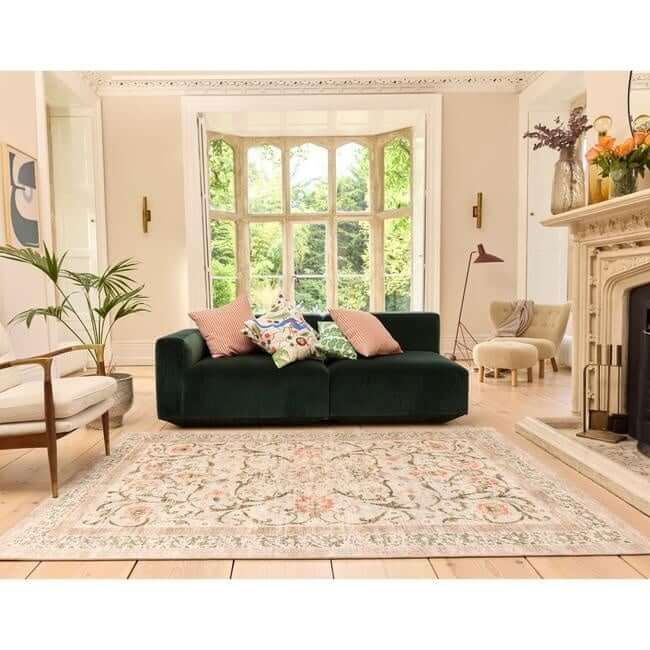 The Rugs - Eco-Washable Beige Rug Flowers Design