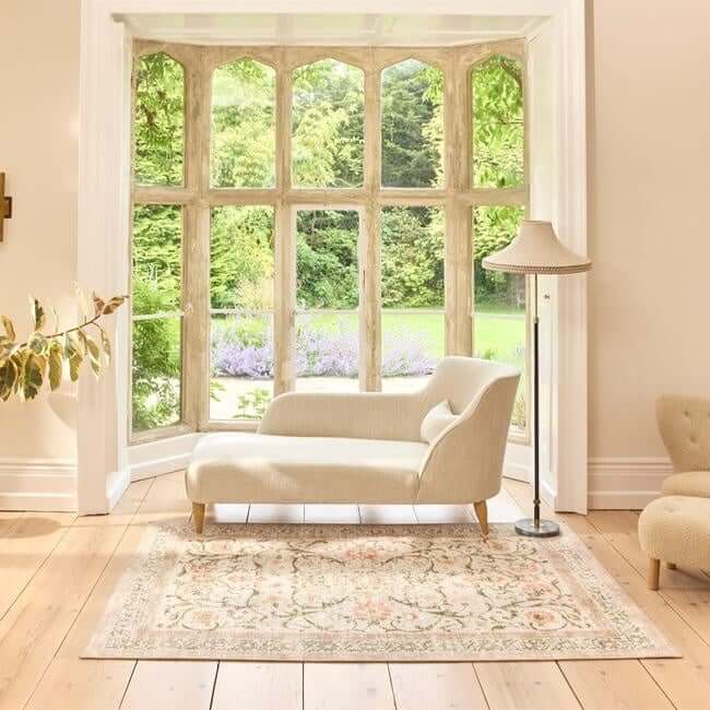 The Rugs - Eco-Washable Beige Rug Flowers Design