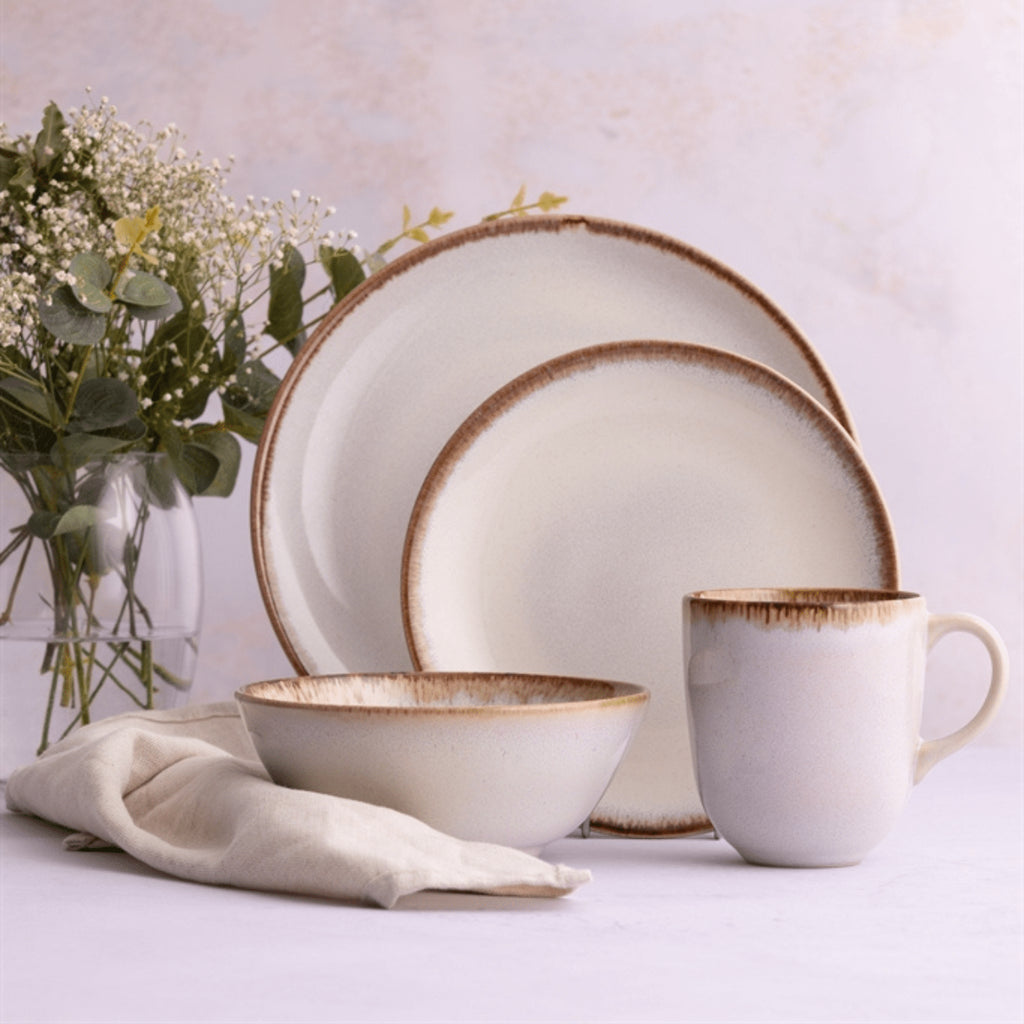 Mason Cash Reactive Stoneware Cream Dinner Set, 12pcs