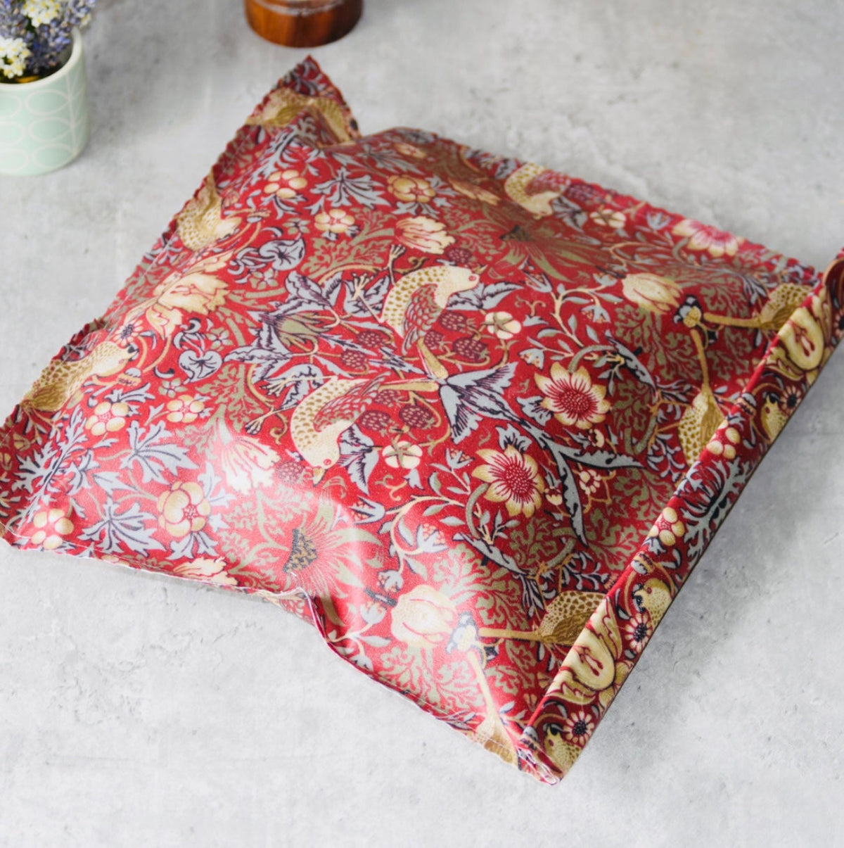 Lou-bees Red Strawberry Thief Beeswax Bag