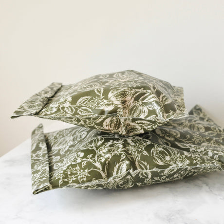 Lou-bees Olive Heritage Floral Beeswax Bag