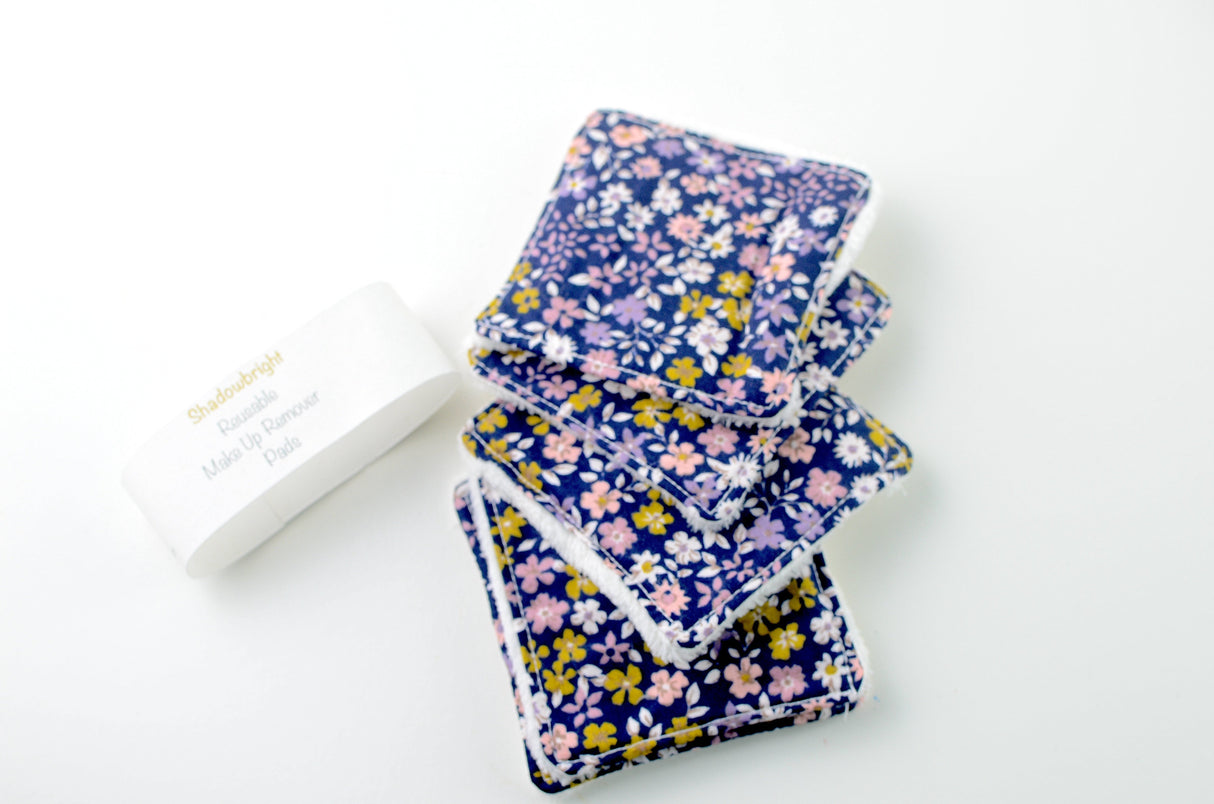 Shadowbright Reusable Blue Floral Makeup Pads - 8cm x 8cm