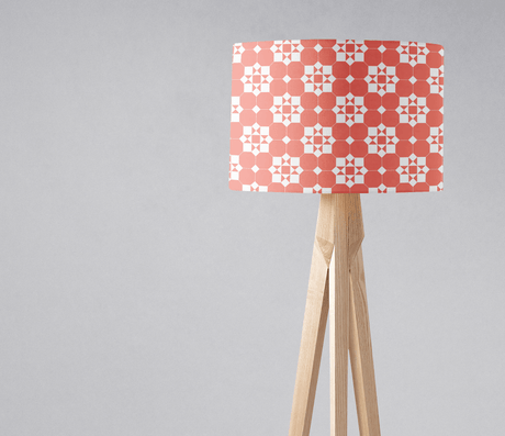 Shadowbright Coral and White Geometric Tiles Design Ceiling or Table Lampshade