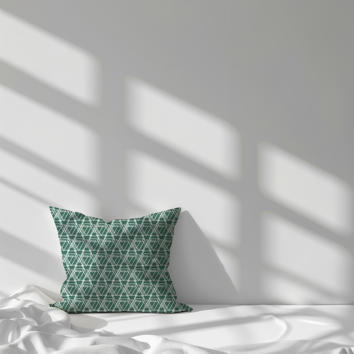 Shadowbright Dark Green Triangle Pattern Cushion Cover - 100% Cotton