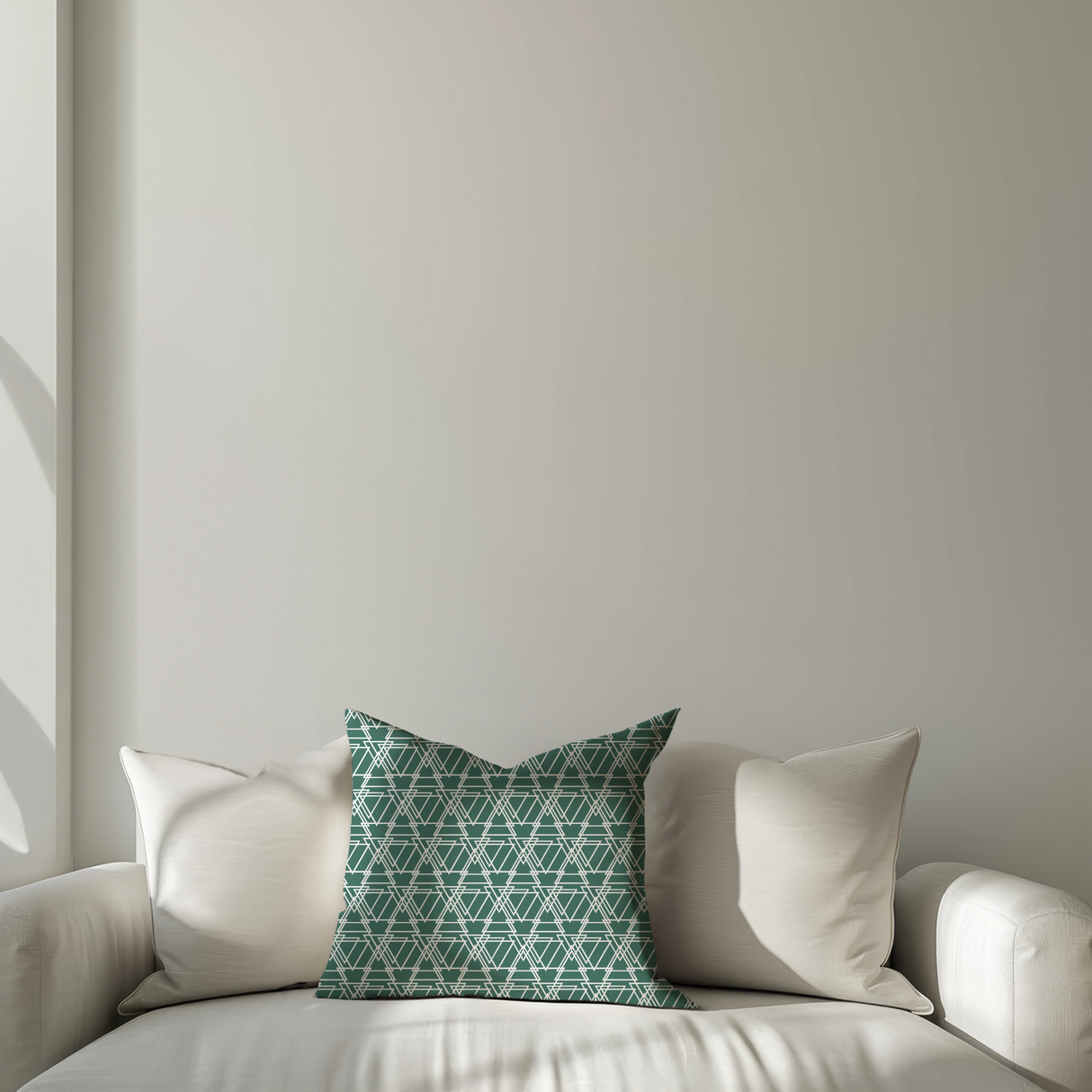 Shadowbright Dark Green Triangle Pattern Cushion Cover - 100% Cotton