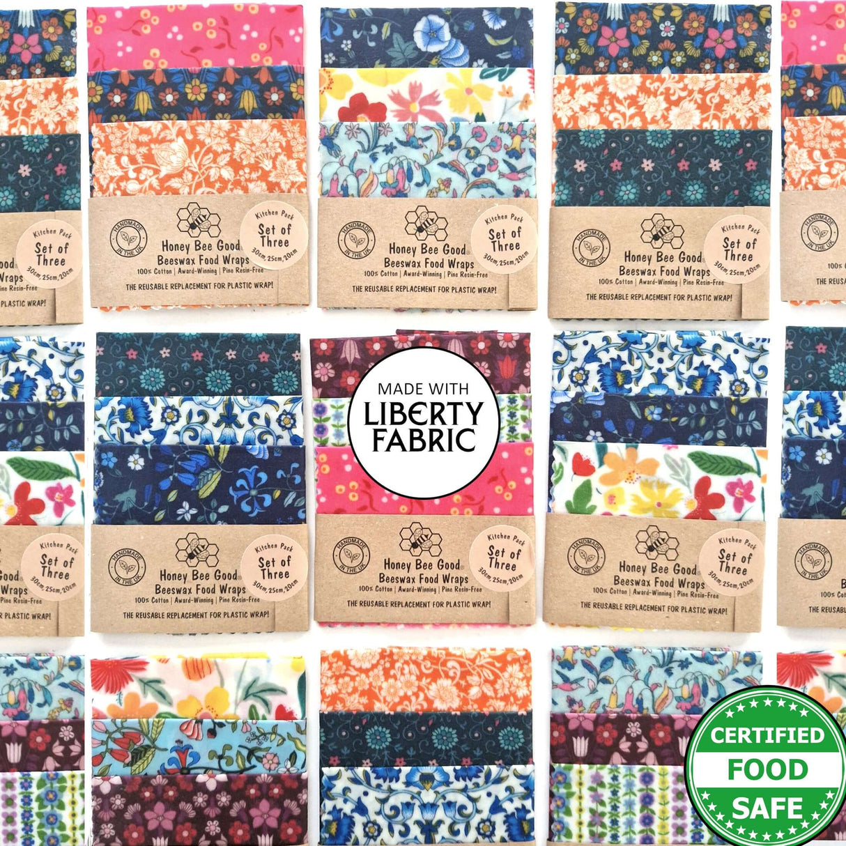 Honey Bee Good Liberty Fabric Beeswax Wraps - Set of 3