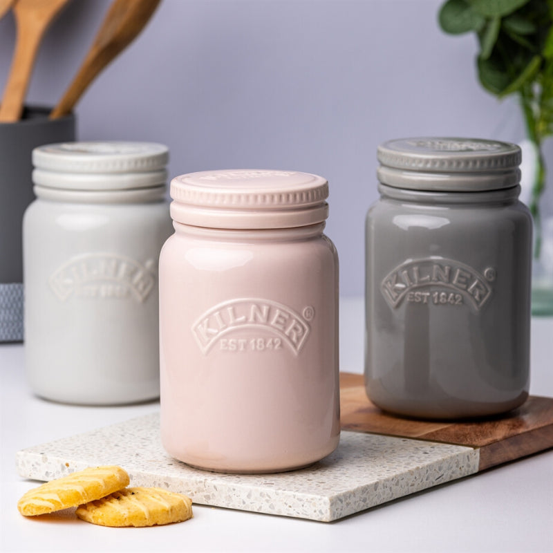 Kilner Ceramic Dusty Pink Push Top Storage Jar, 600 ml