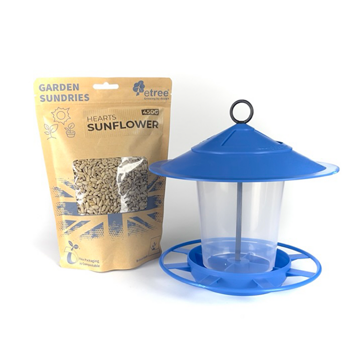 Etree Pre Filled Hanging Lantern Bird Feeder Gift Set & Sunflower Hearts Wild Bird Seed (450g)