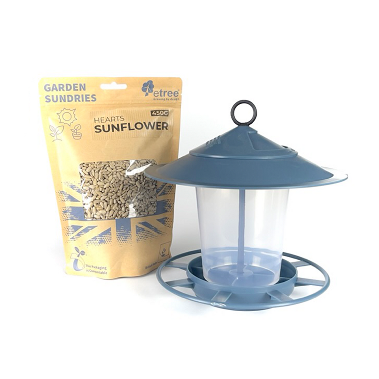 Etree Pre Filled Hanging Lantern Bird Feeder Gift Set & Sunflower Hearts Wild Bird Seed (450g)