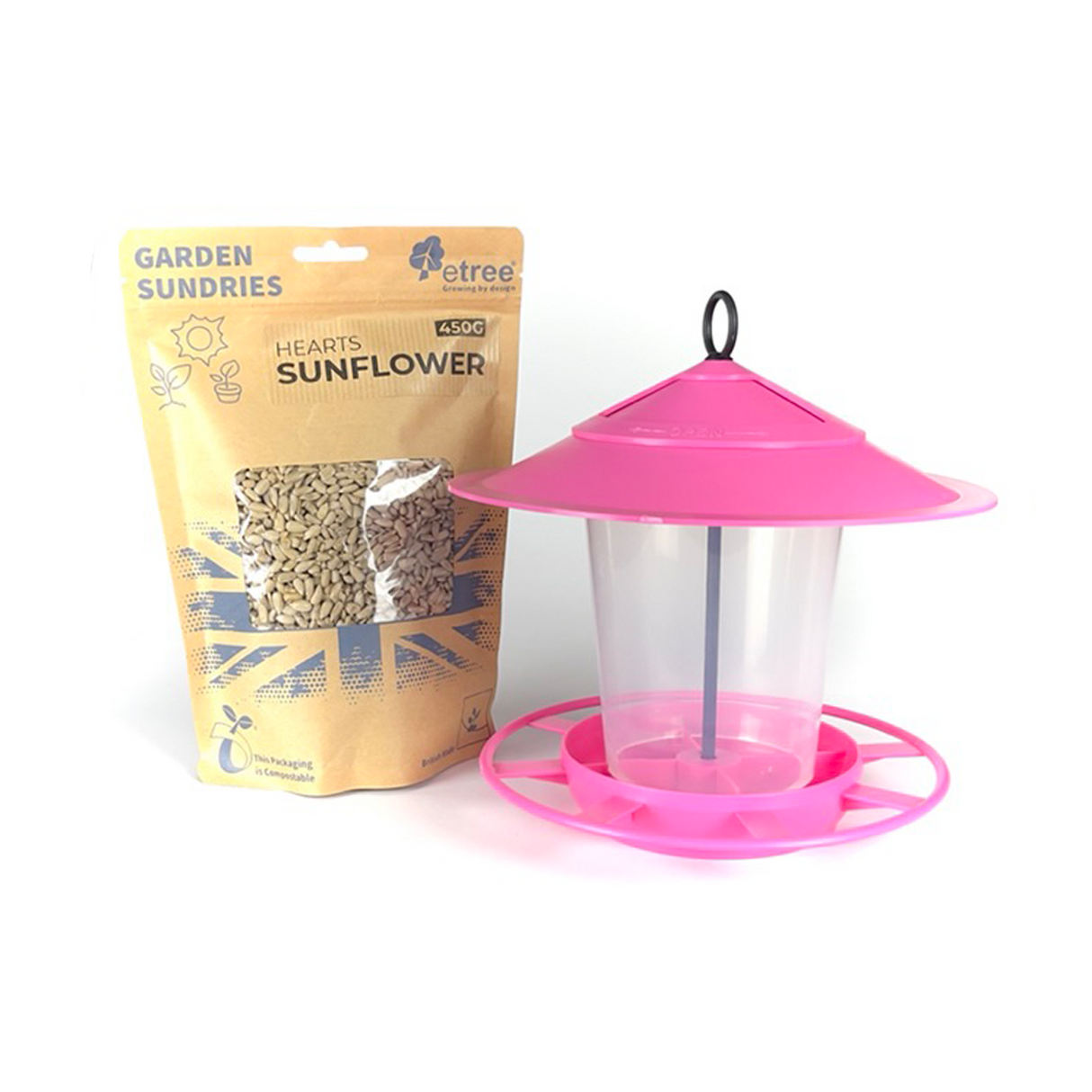 Etree Pre Filled Hanging Lantern Bird Feeder Gift Set & Sunflower Hearts Wild Bird Seed (450g)