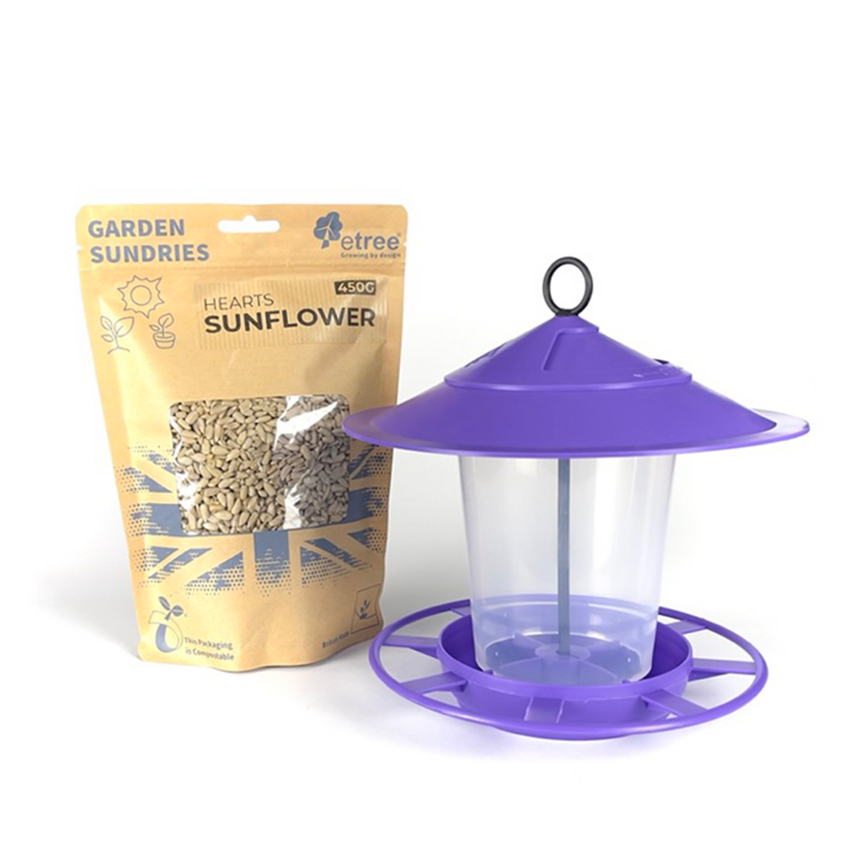 Etree Pre Filled Hanging Lantern Bird Feeder Gift Set & Sunflower Hearts Wild Bird Seed (450g)