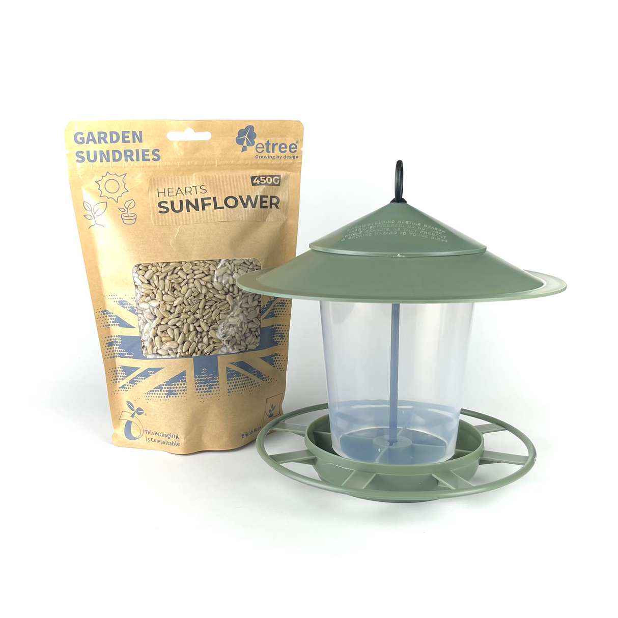 Etree Pre Filled Hanging Lantern Bird Feeder Gift Set & Sunflower Hearts Wild Bird Seed (450g)