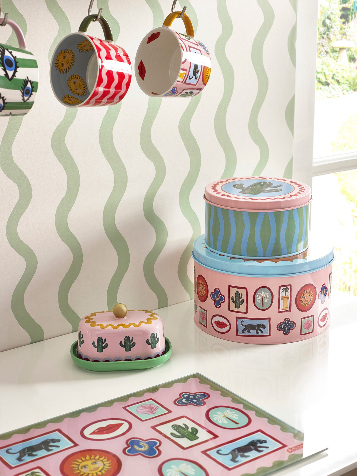 Eleanor Bowmer Electric Coast Butter Dish displayed on breakfast table with matching kitchenware