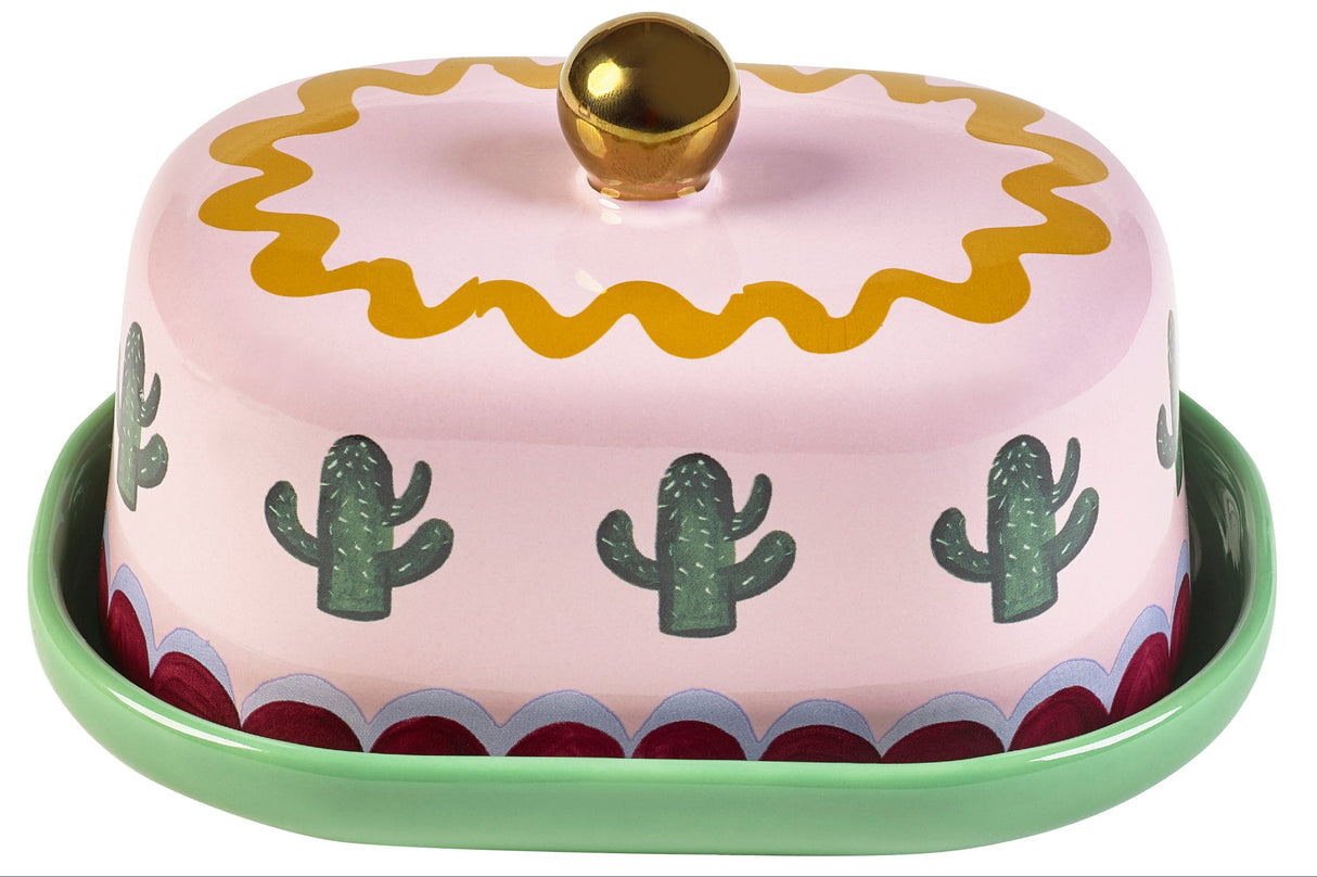 Close-up of gold-detail knob on Eleanor Bowmer Electric Coast Butter Dish
