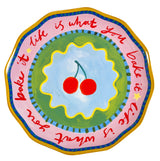 Eleanor Bowmer Electric Coast Cake Plate with cherry design on white background