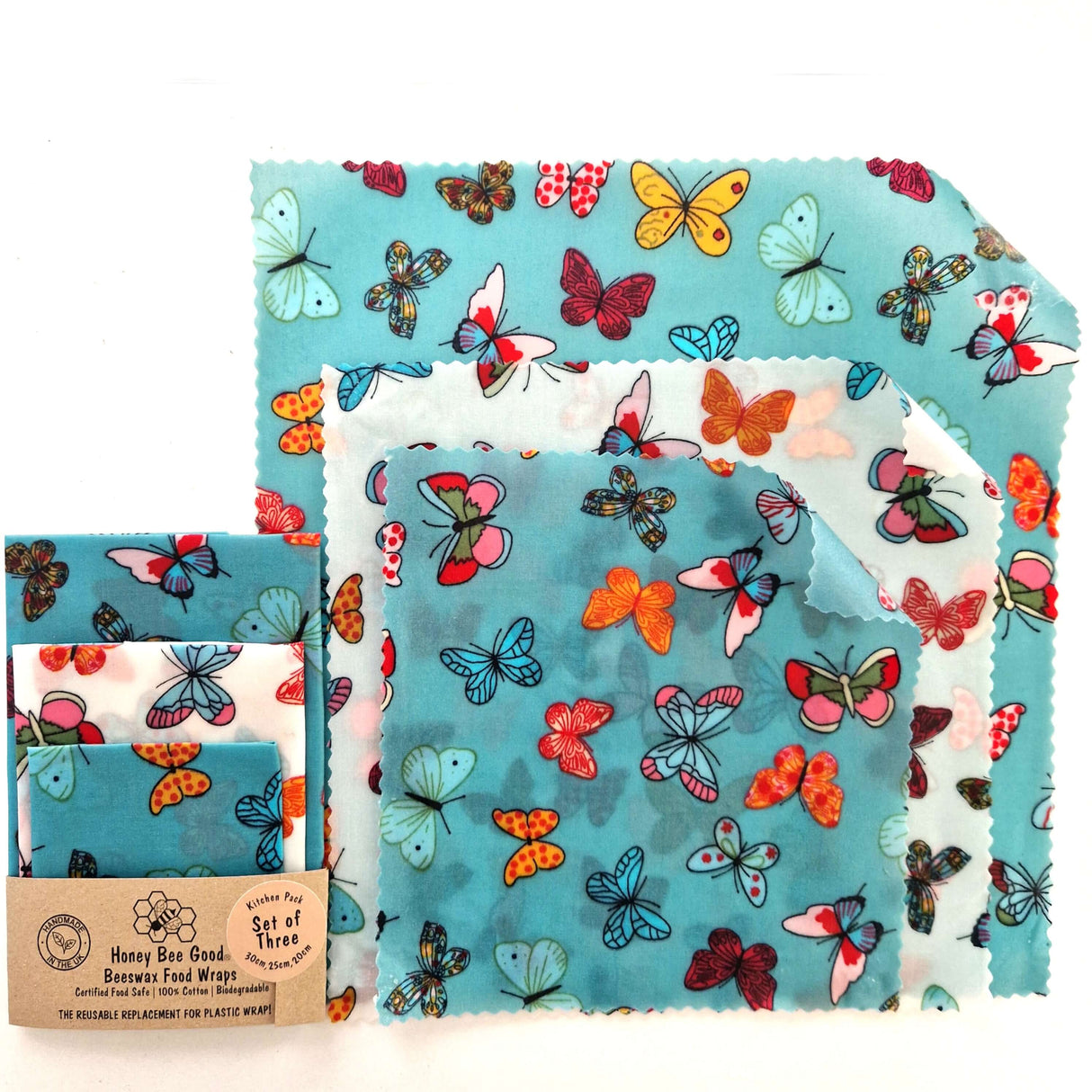 Honey Bee Good Butterflies Beeswax Wraps - Set of 3