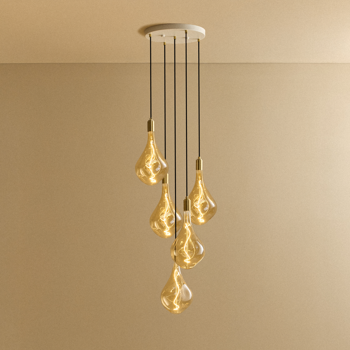 Tala Five Pendant in Brass with Voronoi III Bulbs