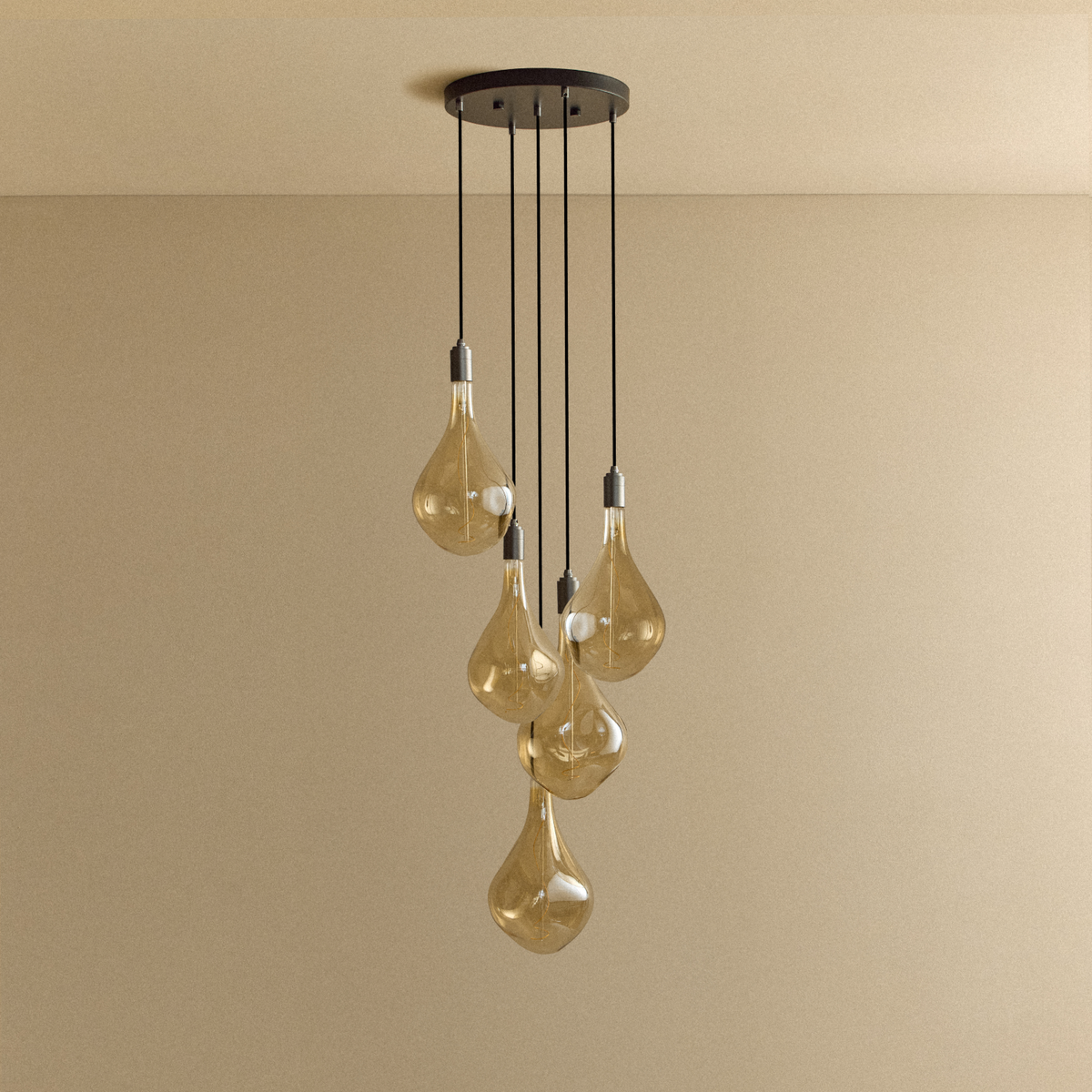 Tala Five Pendant in Graphite with Voronoi III Bulbs