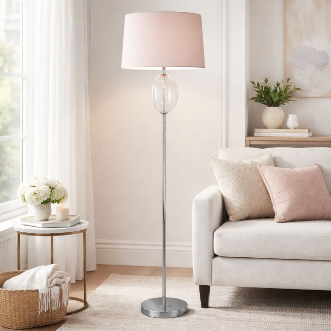 Pagazzi Freya Ribbed Glass Grey Floor Lamp