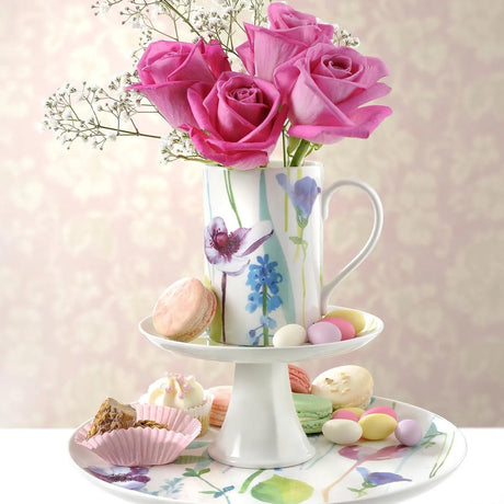 Portmeirion Porcelain Water Garden Footed Cake Plate with Floral Print