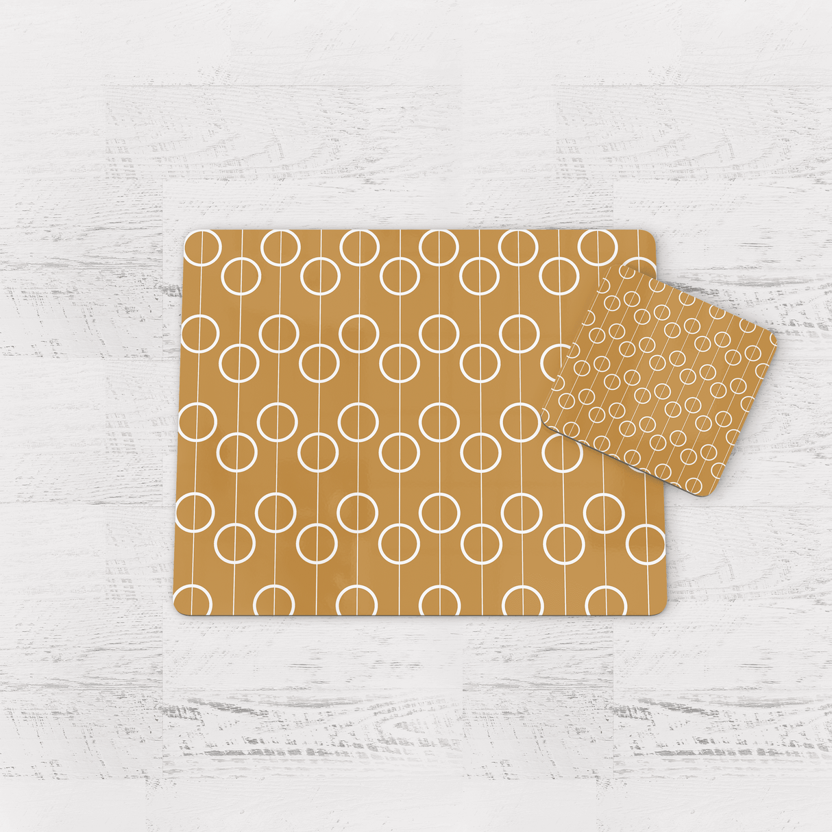 Shadowbright Gold Retro Geometric Circles Placemats, Set of 4/6