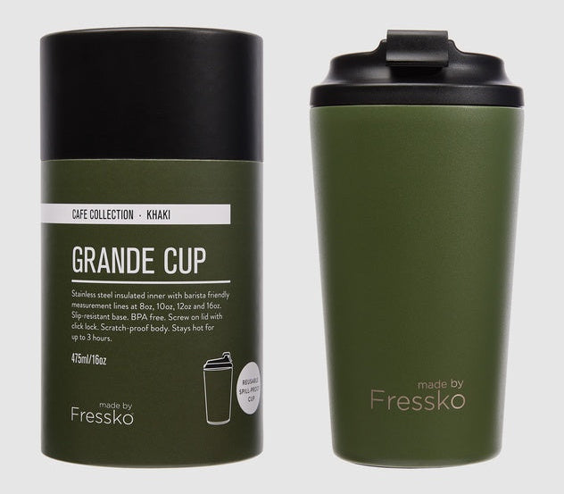 Fressko Khaki Reusable Travel Mug Stainless Steel
