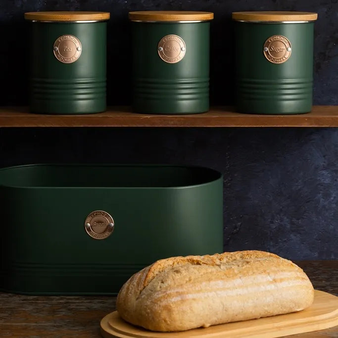 Typhoon Living Green Bread Bin Storage with Bamboo Lid, 7.5 Litres