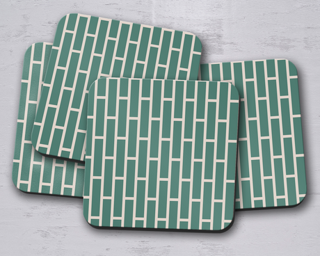 Shadowbright Green and Beige Geometric Design Coaster, Set of 4