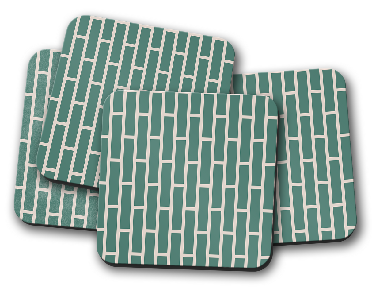 Shadowbright Green and Beige Geometric Design Coaster, Set of 4