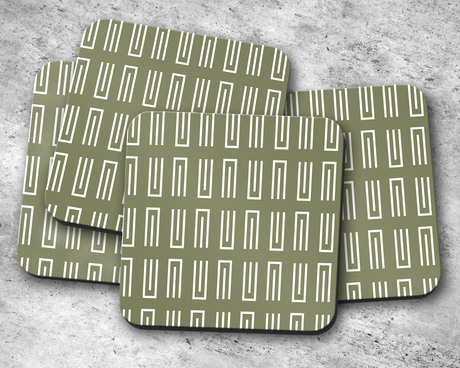 Shadowbright Green Geometric Coasters, Table Decor Drinks Mat