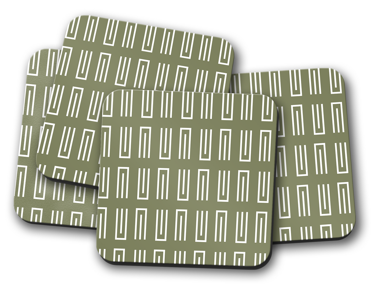 Shadowbright Green Geometric Coasters, Table Decor Drinks Mat