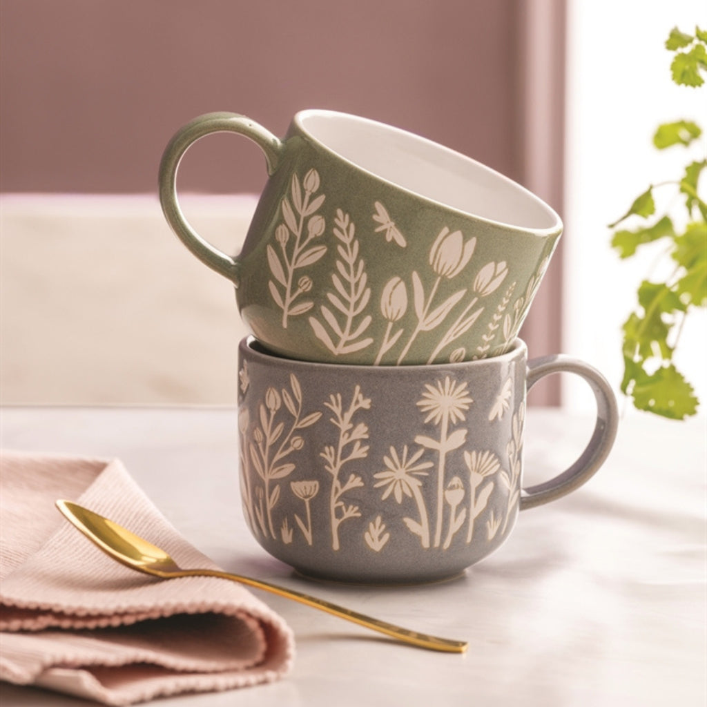 Mason Cash In The Meadow Stoneware Green Tulip Mug, 400ml