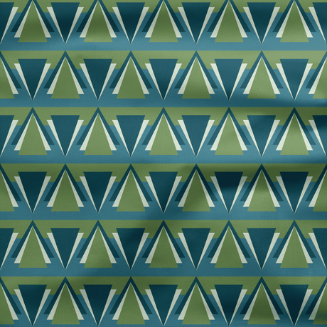 Shadowbright Green and Blue Art Deco Geometric Drill Fabric -  100% Cotton