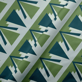 Shadowbright Green and Grey Art Deco Geometric Drill Fabric - 100% Cotton