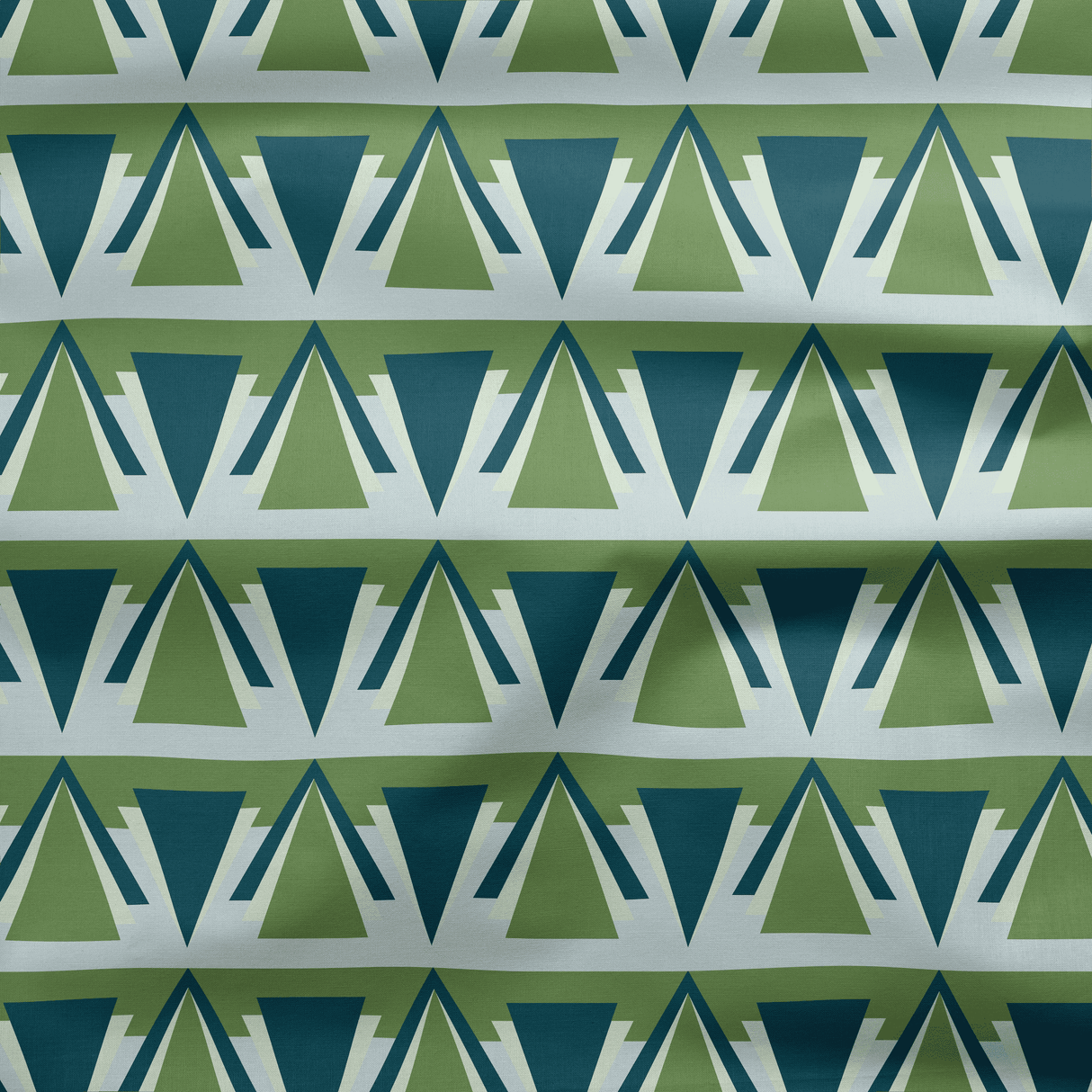 Shadowbright Green and Grey Art Deco Geometric Drill Fabric - 100% Cotton