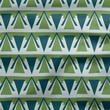 Shadowbright Green and Grey Art Deco Geometric Drill Fabric - 100% Cotton