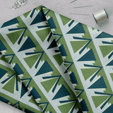 Shadowbright Green and Grey Art Deco Geometric Drill Fabric - 100% Cotton