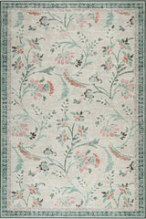 Eco-Washable Green Rug Floral Design
