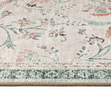Eco-Washable Green Rug Floral Design