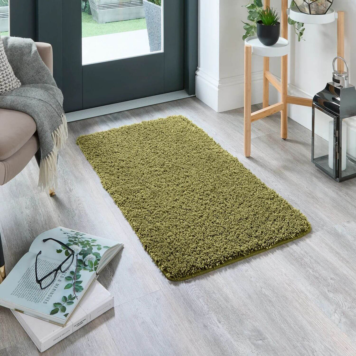 Washable Olive Green Shaggy Rug by The Rugs