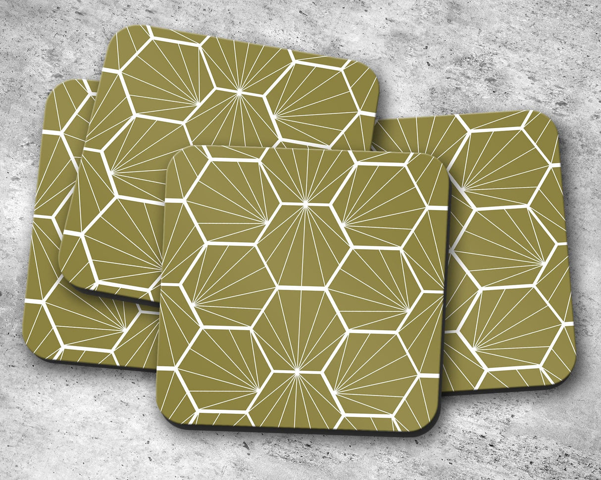 Shadowbright Olive Green Geometric Hexagons Placemats, Set of 4/6